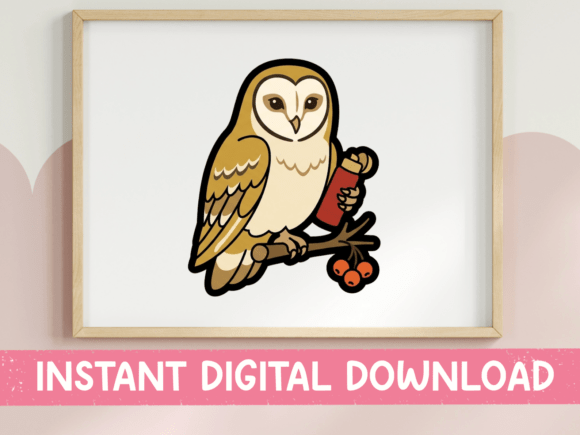 Barn Owl with Book Autumn Sticker Design: Graphics & T-Shirt Designs