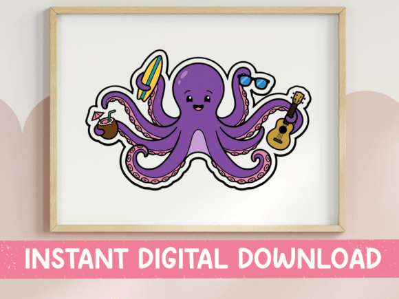 Beach Octopus Graphics for T-Shirt Designs