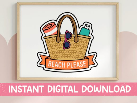 Beach Please Woven Tote Bag Sticker: Graphics for T-Shirt Designs