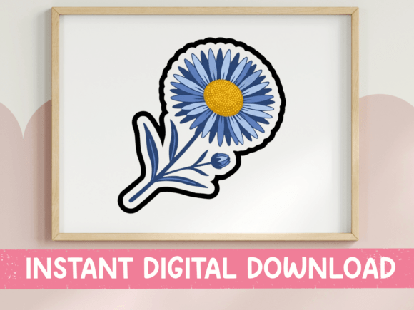 Blue Aster Birth Flower Sticker Design: Graphics for T-Shirt Designs