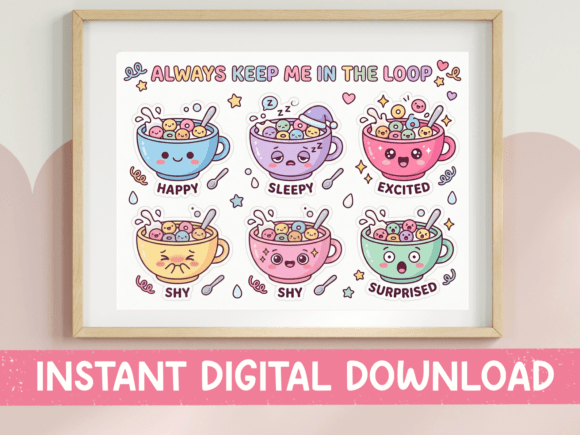 Cereal Bowl Emotion Sticker Sheet Print: Graphics for T-Shirt Designs