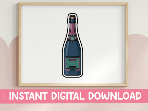 Champagne Bottle Sticker Dark Green Graphics