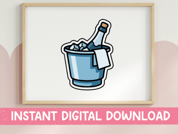 Champagne in Ice Bucket Sticker: Graphics for T-Shirt Designs