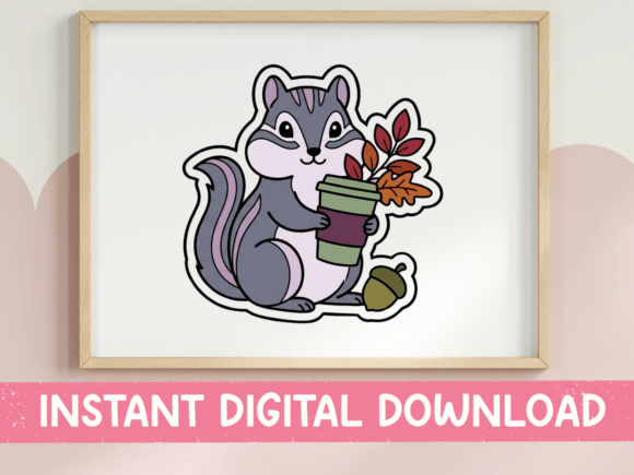 Chipmunk Fall Coffee Sticker: Graphics & T-Shirt Designs