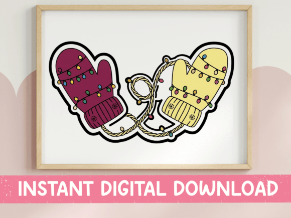 Christmas Mittens with Lights Sticker: Graphics for T-Shirt Designs