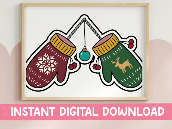 Christmas Mittens with Ornament Sticker Graphics