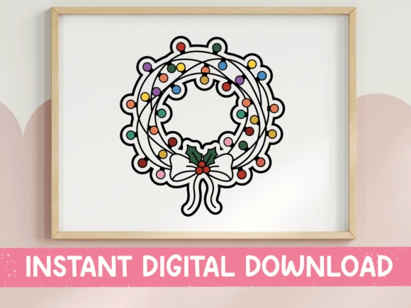 Christmas Wreath with Lights Sticker: Graphics & T-Shirt Designs