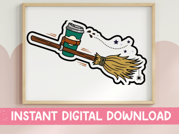 Coffee Broom Witch Halloween Sticker Graphics