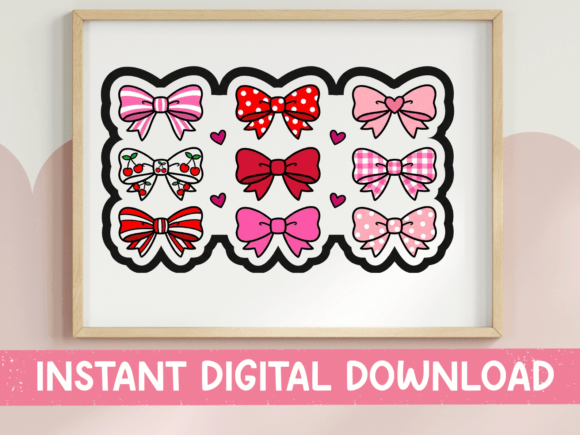Coquette Bow Sticker Sheet Pink Red SVG for Graphics and T-Shirt Designs