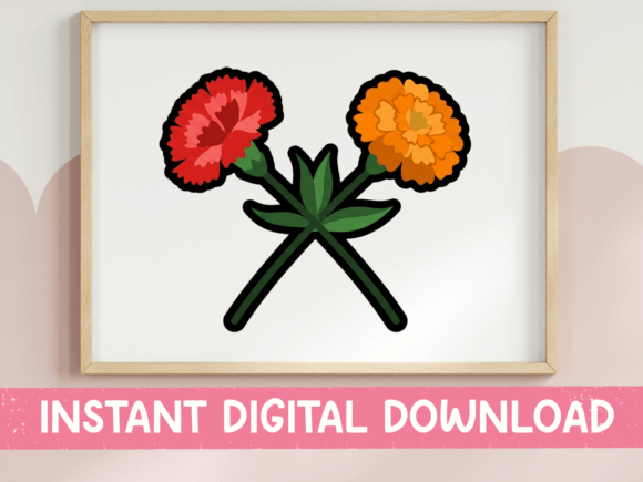 Crossed Carnation and Marigold Sticker: Graphics for T-Shirt Designs