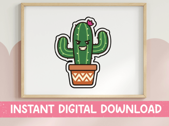 Cute Cactus in Pot Kawaii Sticker: Graphics for T-Shirt Designs