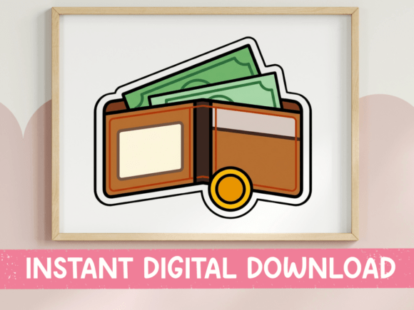 Cute Wallet with Cash Sticker Graphics