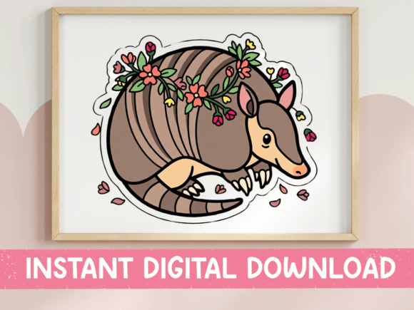 Floral Armadillo Sticker Design: Graphics for T-Shirt Designs & Local Branding