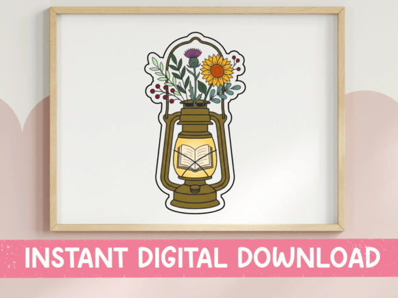 Floral Lantern with Open Book Sticker Graphics