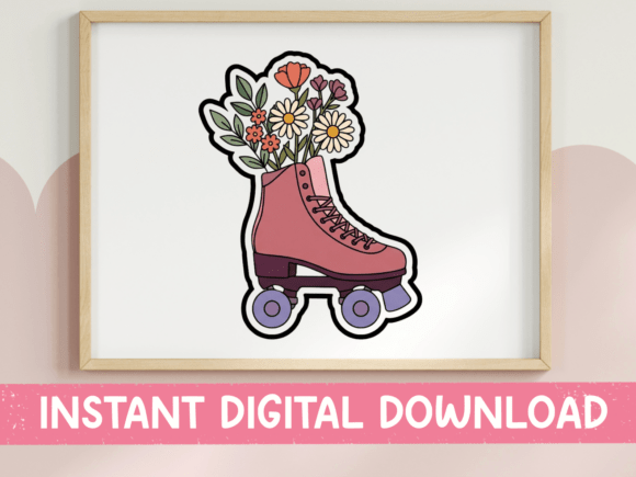 Floral Roller Skate Sticker: Graphics & T-Shirt Designs