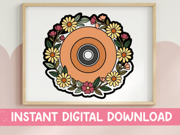 Floral Roller Skate Wheel Sticker: Graphics for T-Shirt Designs