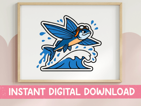 Flying Fish Wave Sticker Design: Graphics for T-Shirt Designs