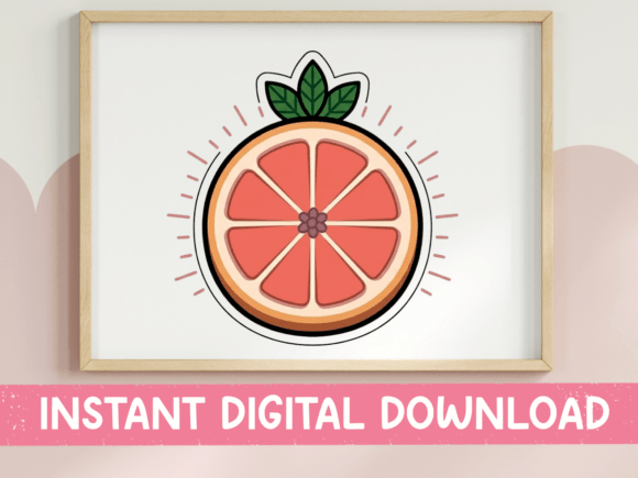 Grapefruit Slice with Leaves Sticker: Graphics for T-Shirt Designs