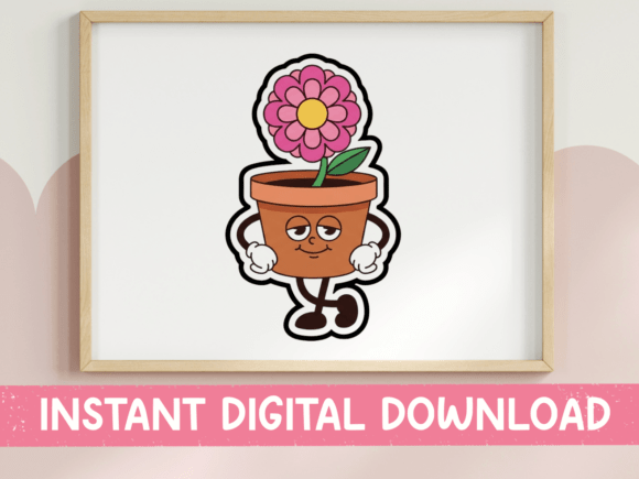 Grumpy Flower Pot Character Sticker Graphics