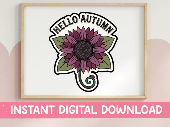 Hello Autumn Sunflower Sticker Design: Graphics for T-Shirt Designs