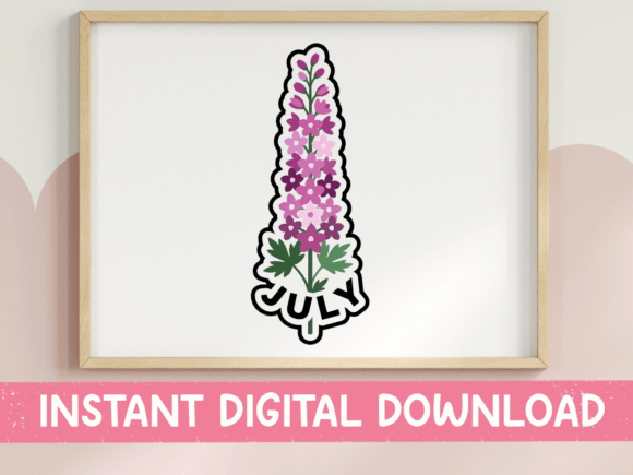 July Birth Month Larkspur Flower Sticker Graphics