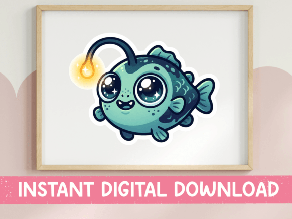 Kawaii Anglerfish Deep Sea Sticker Print: Graphics for T-Shirt Designs