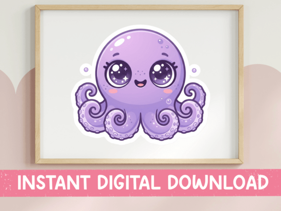 Kawaii Purple Octopus SVG for T-Shirt Designs