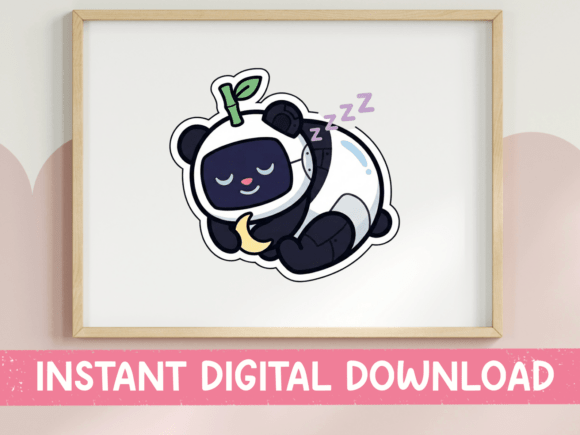 Kawaii Sleeping Panda with Moon Sticker: Graphics for T-Shirt Designs