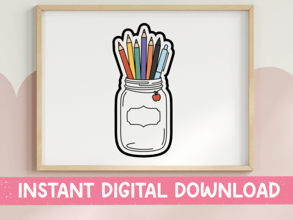 Mason Jar Pencil Holder Sticker Graphics for T-Shirt Designs