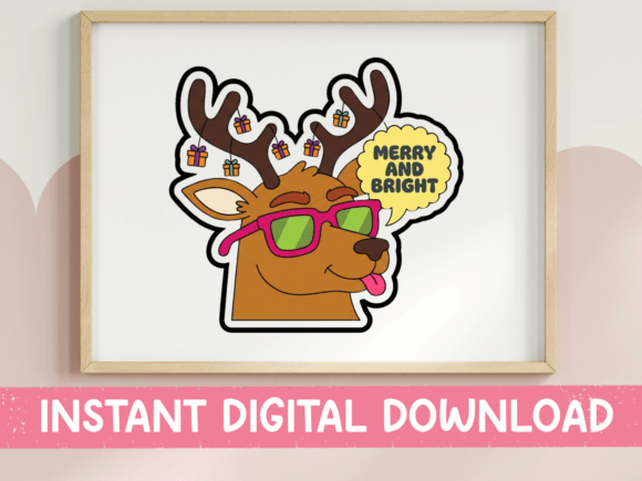 Merry and Bright Cool Reindeer Sticker Graphics