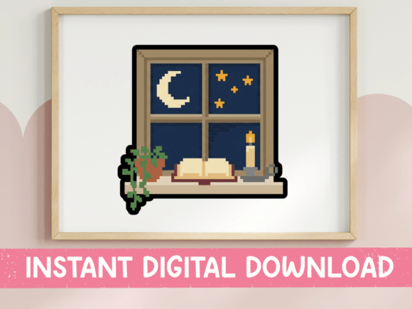Moonlit Reading Window Pixel Sticker Graphics