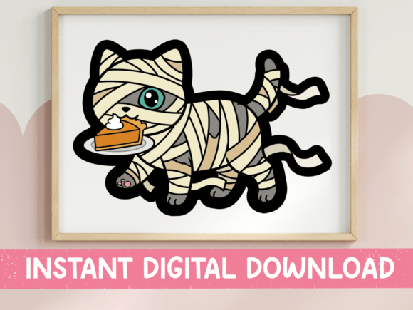 Mummy Cat with Pumpkin Pie Sticker
