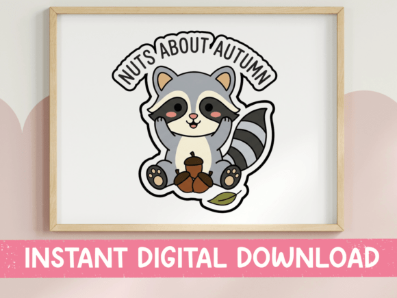 Nuts About Autumn Raccoon Sticker: Graphics for T-Shirt Designs