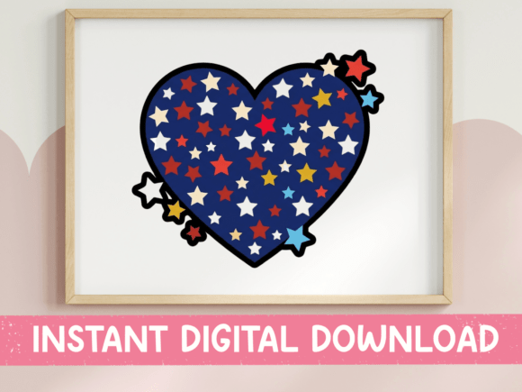 Patriotic Stars Heart Sticker Design Graphics