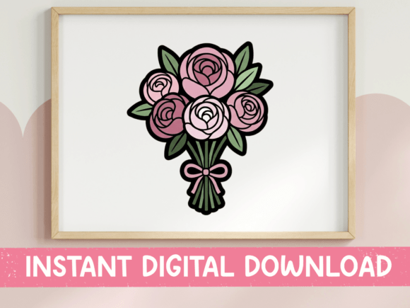 Pink Rose Bouquet Floral Sticker