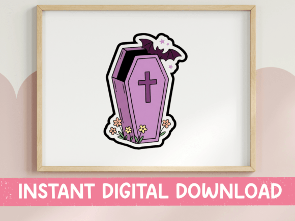 Purple Floral Coffin Halloween Sticker: Graphics for T-Shirt Designs