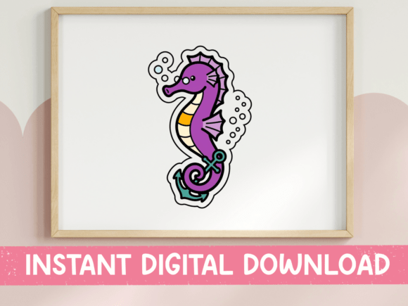 Purple Seahorse Anchor Sticker