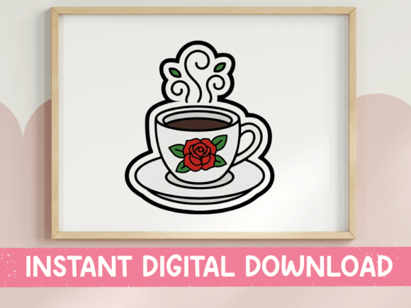 Rose Teacup Coffee Cup Sticker Design: Graphics for T-Shirt Designs & Local Branding