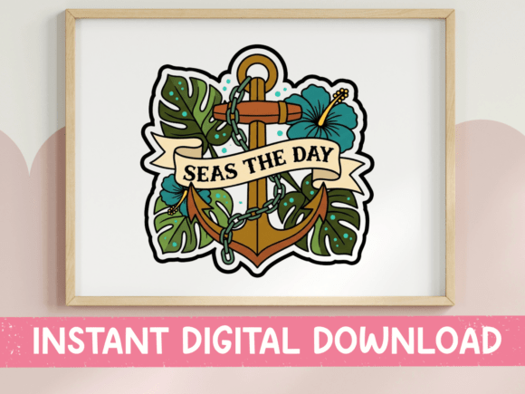 Seas the Day Anchor Sticker Design: Graphics & T-Shirt Designs