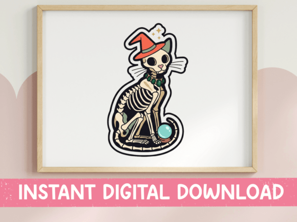 Skeleton Cat Witch Sticker Halloween Graphics