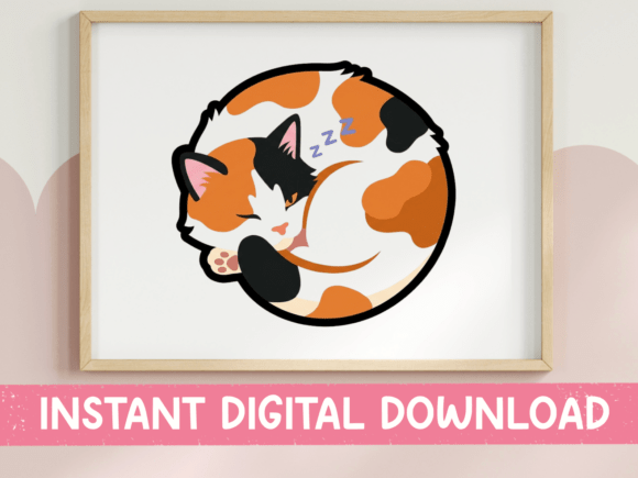 Sleeping Calico Cat Curl Sticker: Graphics & T-Shirt Designs