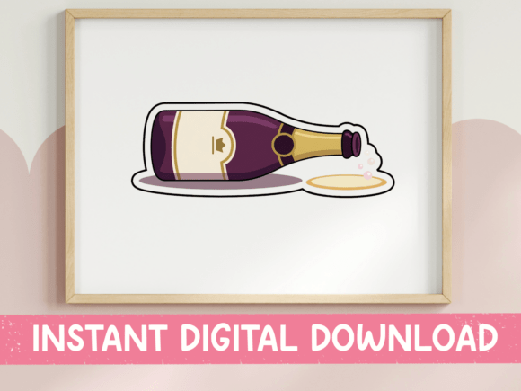 Spilled Champagne Bottle Sticker: Graphics & T-Shirt Designs