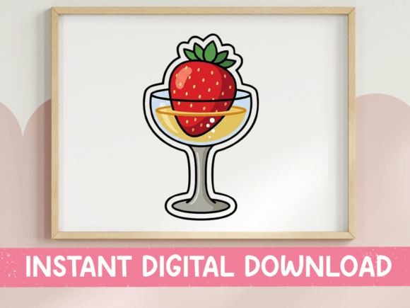 Strawberry Cocktail Glass Sticker: Graphics for T-Shirt Designs & Local Branding