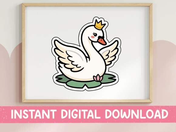 Swan Queen Sticker Crown Kawaii Bird Graphics