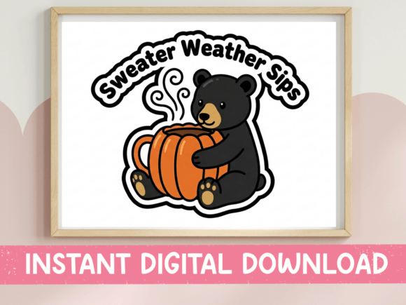 Sweater Weather Sips Bear Sticker: Graphics for T-Shirt Designs