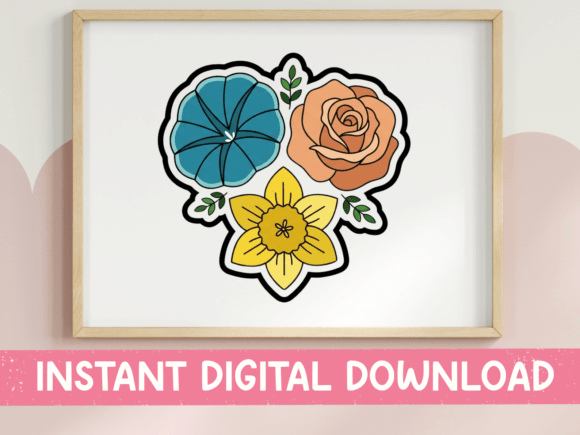 Three Flower Bouquet Sticker Design: Graphics for T-Shirt Designs & Local Branding