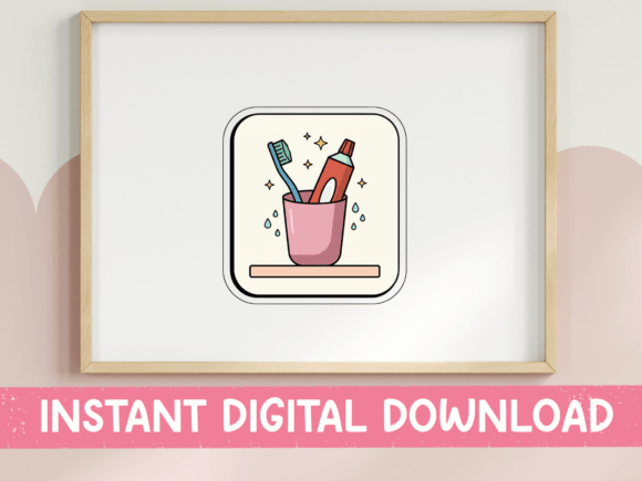 Toothbrush Cup Bathroom Icon Sticker: Graphics for T-Shirt Designs