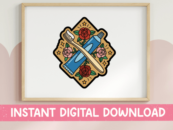 Toothbrush Roses Tattoo Flash Sticker: Graphics for Bold T-Shirt Designs
